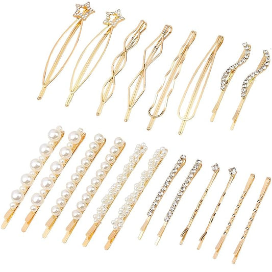 20 Pieces Elegant Hair Barrettes Bridal Golden Metal Hair Clip Artificial Pearl Hair Pins and Clear Rhinestone Bobby Pin for Weddings Hair Accessories