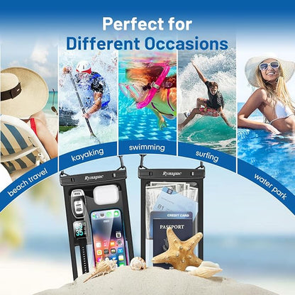 2 Pack Waterproof Phone Pouch - 10in Waterproof Phone Case with Lanyard, IPX8 Cell Phone Dry Bag Beach Cruise Ship Essentials for iPhone 16 15 14 Pro Max, Galaxy S25 S24 Ultra