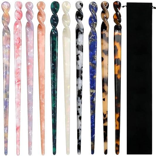10 Pieces Acetate Hair Sticks Leopard Print Hair Pins, Tortoise Shell Hairpin Vintage Hair Chopsticks Retro Hairpins Disk, Hair Accessories for Women Girls (Classic)