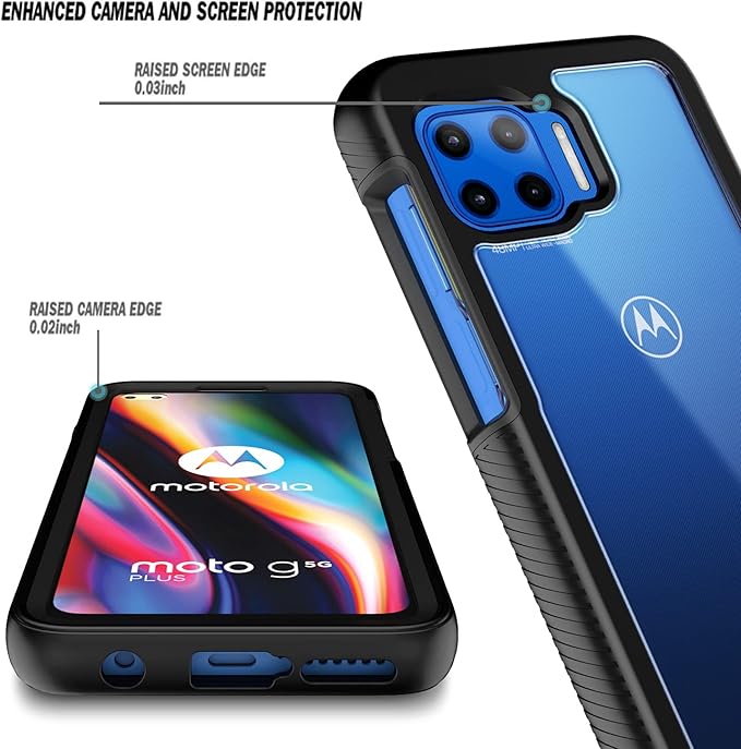 NZND Case for Motorola One 5G, 5G UW/G 5G Plus with [Built-in Screen Protector], [16FT Military Grade Drop Tested] Full-Body Protection Bumper Shockproof Protective Cover Case (Black)