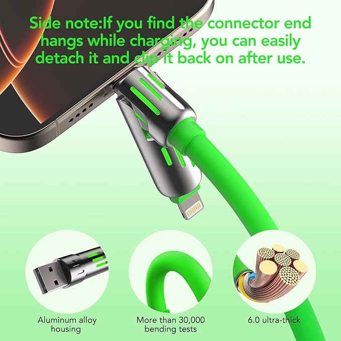 4-in-1 Universal Multi USB Charging Cable – 240W Max Fast Charger Cord with Multiple Connectors for iPhone 16/15/14/13, iPad, Samsung, MacBook, Tablets & More (Green, 6.6Ft)