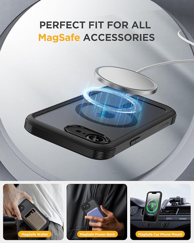 Miracase Magnetic for iPhone 16e Case Full-Body Phone with Built-in Glass Screen Protector, [Compatible with MagSafe] Military Drop Proof 16E Cover Bumper 6.1 inch, Black