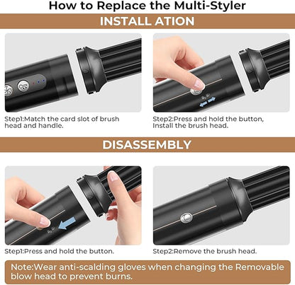 7 in ONE Hair Dryer Brush, Powerful Blow Dryer Brush with Auto- Wrap Curler, Detachable Fast Drying, Volumizing, Curling, Straightening, Ionic Hair Dryer with Diffuser, Hair Styling Tools Storage Case