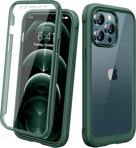 Miracase Designed for iPhone 12 Pro Max Case, Full Body Rugged Case with Built-in Touch Sensitive Anti-Scratch Screen Protector, Soft TPU Case Compatible with iPhone 12 Pro Max 6.7", Dark Green
