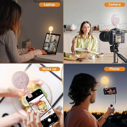 60 LED Ring Light, Rechargeable Selfie With Front & Back Clip, 2500-6500K Portable Phone, Adjustable 3 Modes for iPhone, iPad, Tablet, Laptop, CRI97+, 90 Grams (Pink)