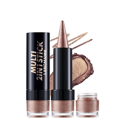2-in-1 Gradient Eyeliner & Eyeshadow Stick Combo, Shimmer & Matte Cream Eyeshadow Pencil, Waterproof & Smudge-Proof, Long-Lasting Eye Makeup, Metallic & Neutral Shades (#05 Earthy Olive)