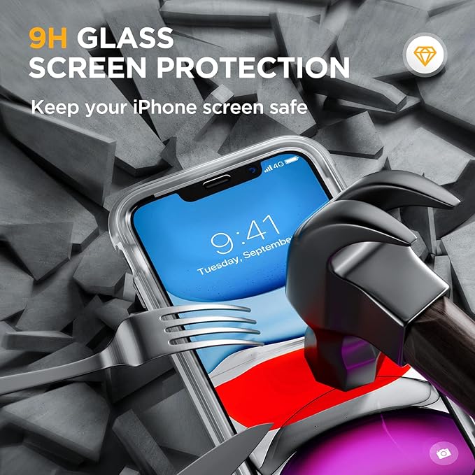 Miracase Glass Series Designed for iPhone 11 Case [2023 Upgraded] Full-Body Rugged Bumper Case with Built-in 9H Tempered Glass Screen Protector and Camera Protector (Matte Clear)