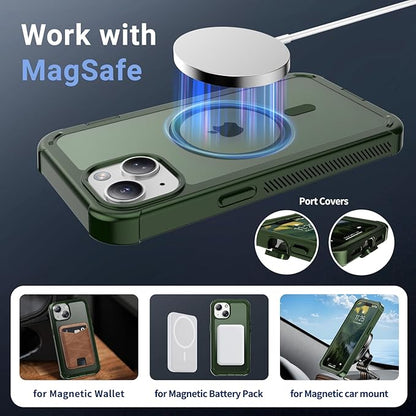for iPhone 13 case, with [Compatible with MagSafe][Military Grade Drop Protection][Heavy Duty Protection][Non-Slip][Shockproof] with 2-Layer Durable Bumper Phone Case 6.1''-Army Green