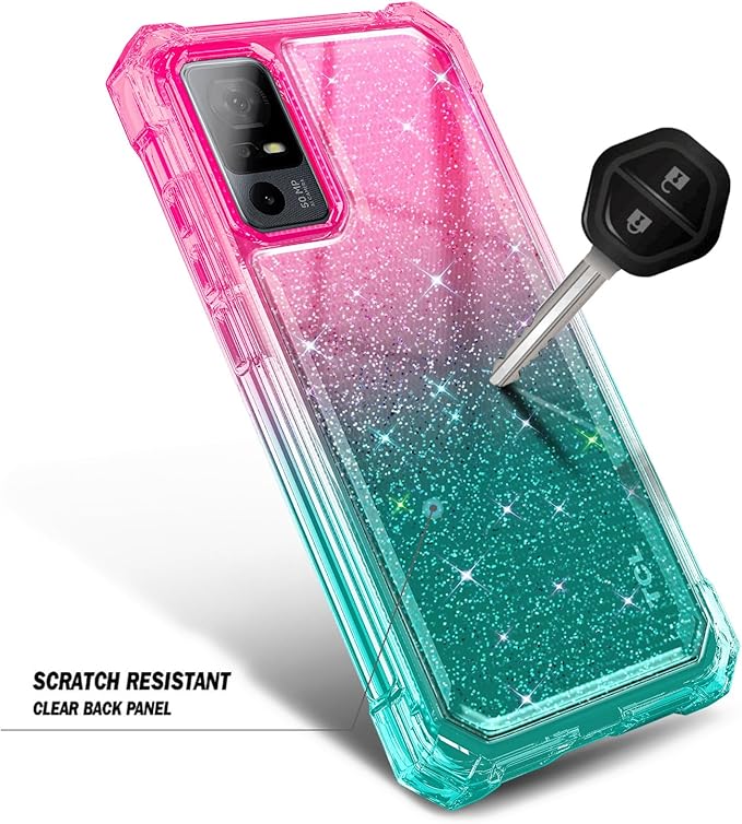 NZND Designed for TCL 40 XE 5G Case, TCL 40 X 5G with [Built-in Screen Protector], Full-Body Protective Shockproof Rugged Bumper Cover, Impact Resist Case (Glitter Pink/Aqua)