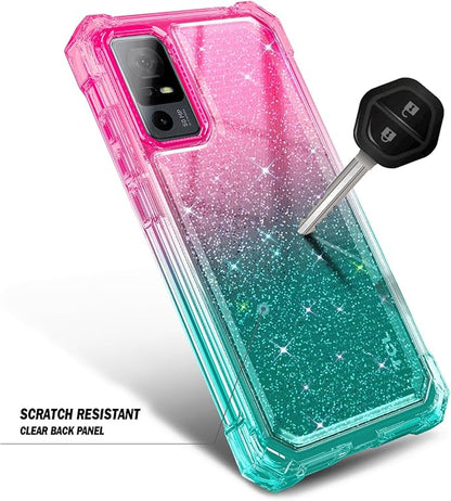 NZND Designed for TCL 40 XE 5G Case, TCL 40 X 5G with [Built-in Screen Protector], Full-Body Protective Shockproof Rugged Bumper Cover, Impact Resist Case (Glitter Pink/Aqua)