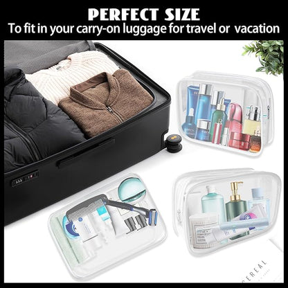 16 Pieces Clear Cosmetic Bags, Transparent Makeup Bags for Travel, TSA Approved Toiletry Bag Waterproof Pouch with Zipper Vinyl Plastic Organizer Carry-on Travel Essentials (White-L)