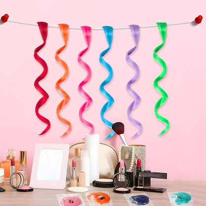 12 PCS Colored Hair Extensions for Kids, Curly Wavy Synthetic Hairpieces Clip in Rainbow Neon Party Highlights, Colorful Hair Accessories for Girls Women 17 Inch (Multi-color Set)