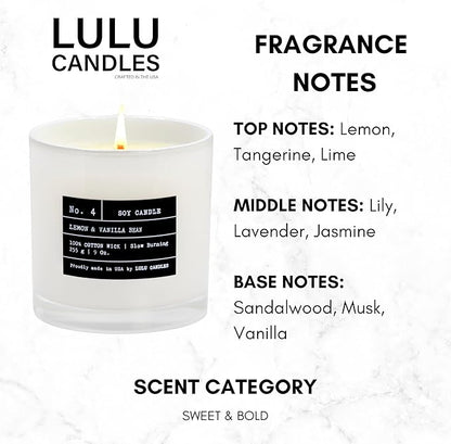 Lulu Candles | Lemon & Vanilla Bean | Luxury Scented Soy Jar Candle | Hand Poured in The USA | Highly Scented & Long Lasting (9 Oz. 2 Pack)