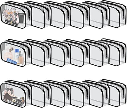 18 Pieces Clear Cosmetics Bag Bulk, TSA Approved Toiletry Bag for Travel, Clear PVC Zippered Cosmetic Makeup Pouch, Waterproof Vinyl Plastic Organizer Case for Vacation Bathroom (Small)