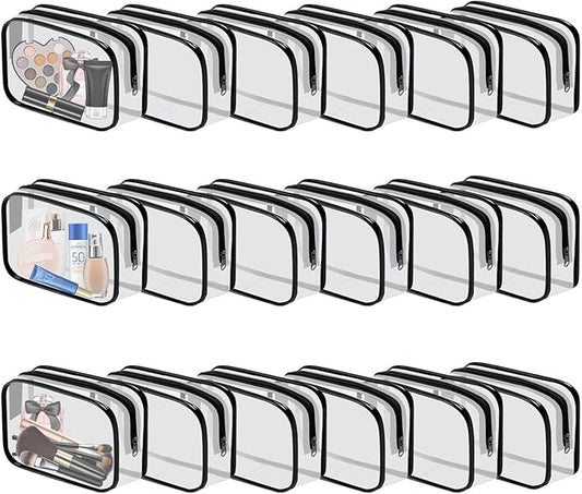 18 Pieces Clear Cosmetics Bag Bulk, TSA Approved Toiletry Bag for Travel, Clear PVC Zippered Cosmetic Makeup Pouch, Waterproof Vinyl Plastic Organizer Case for Vacation Bathroom (Small)