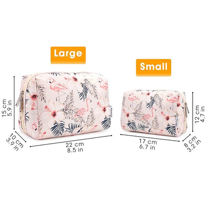 Narwey Cute Makeup Bag Travel Cosmetic Bag Organizer Toiletry Bag Make Up Bags with Compartments for Women Girls (Large, Beige Flamingo)