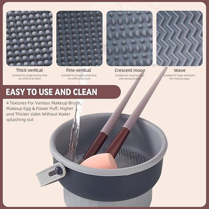 Makeup Brush Cleaner Mat, Black 3 in 1 Silicone Make Up Brushes and Tools Cleaning Bowl, Pad, Drying Rack, Organizer Storage Holder, Cosmetic Brushes Sponge Cleansing (A - GRAY/BLACK)