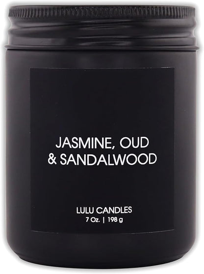 Lulu Candles | 4 Pack Scented Candles Gift Set | Gift Set for Home, Men, and Women | Jasmine, Oud & Sandalwood, Blood Orange & Grapefruit, Tobacco, Spice & Vanilla, and Palo Santo (4PCS - 7 Oz/Each)
