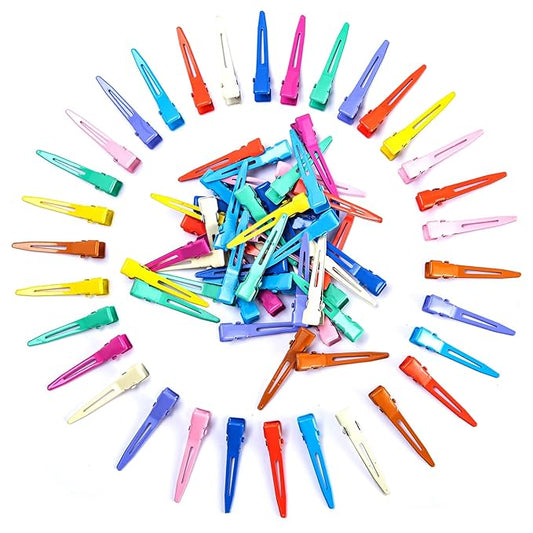 100 Packs Assorted Color Alligator Curl Clips, bandenger 1.8 Inch Single Prong Clips Hair Accessories,for Girls and Women,Hair Styling,Hair Coloring, Random Color (Assorted Color)