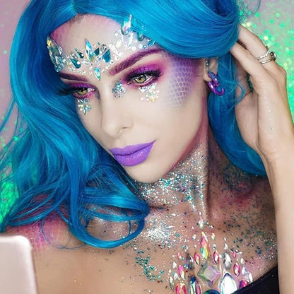 iMethod Face Jewels and Body Glitter - Face Gems, Mermaid Face Jewels Stick On, Holographic Cosmetic Face Glitter, for Festival Holiday Costumes & Halloween Alien Makeup, 12 Pcs