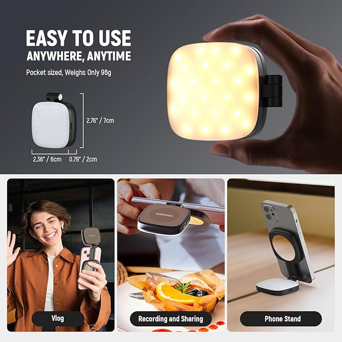 NEEWER BASICS Magnetic Selfie Light Compatible with MagSafe iPhone,CRI95 700lx/0.3m Folding LED Phone Fill Ring Lighting with Mirror for Zoom Makeup Photography Recording Video Conference, Black NL48B