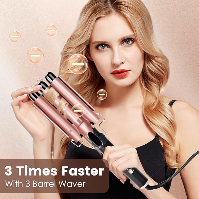Bo'laiya 5 in 1 Curling Wand Set with Temperature Display, Curling Iron Set with 5 Interchangeable Ceramic Curling Wands, Instant Heat Up, Suitable for All Hair Types (Rose Gold)