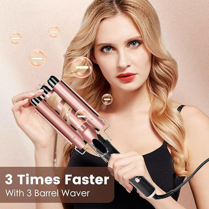 Bo'laiya 5 in 1 Curling Wand Set with Temperature Display, Curling Iron Set with 5 Interchangeable Ceramic Curling Wands, Instant Heat Up, Suitable for All Hair Types (Rose Gold)