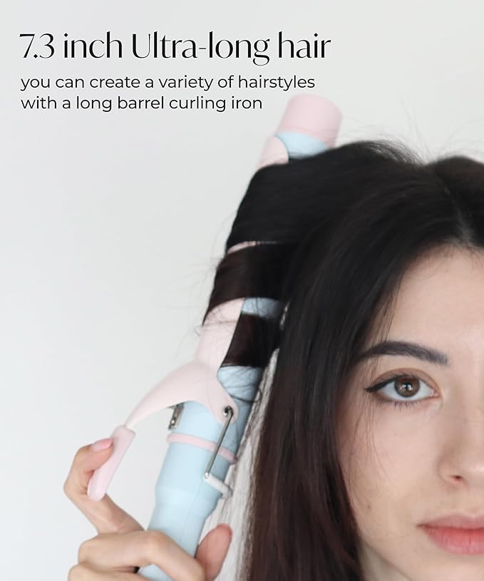 1 1/2 inch Extra Long Curling Iron - 10 Temperature Modes Fast and Easy Styling - 7.3" Ceramic Barrel Hair Wand for All Hair Types Blowout, Beach Waves, Bouncy Curls - Cotton Candy