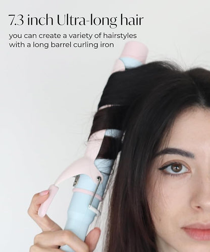 1 1/2 inch Extra Long Curling Iron - 10 Temperature Modes Fast and Easy Styling - 7.3" Ceramic Barrel Hair Wand for All Hair Types Blowout, Beach Waves, Bouncy Curls - Cotton Candy