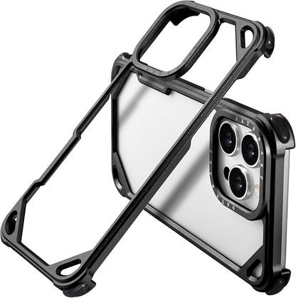 OATSBASF for iPhone 16 Pro 6.3" Bumper Case Metal, Aluminum Frame Slim Fit No Back Design, Compatible with MagSafe, 4 Corner Shockproof Protection, Minimalist Frameless Phone Case, Black