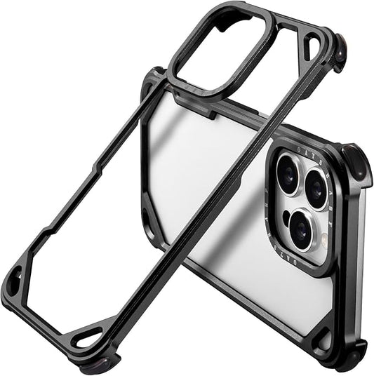 OATSBASF for iPhone 16 Pro 6.3" Bumper Case Metal, Aluminum Frame Slim Fit No Back Design, Compatible with MagSafe, 4 Corner Shockproof Protection, Minimalist Frameless Phone Case, Black
