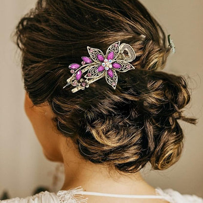 Vintage Rhinestone Crystal Retro Hair Accessories for Women - Flower Barrettes, Hairpins, and Styling Clips in Purple for Hair Styling