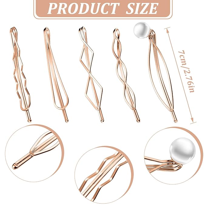 10 Pieces Geometric Metal Hair Clips and Barrettes for Women Girls - Hair Styling Accessories, Minimalist Wedding Headwear (Rose Gold)