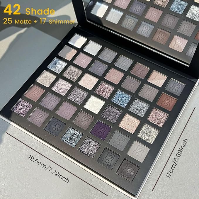 42 Colors Smokey Eye Shadow Makeup Palette,Nude White Black Grey Brown Matte Shimmer High Pigment Neutral Natural Eyeshadow,Waterproof,Blendable Long Lasting Naturing-Looking,Vegan & Cruelty-Free