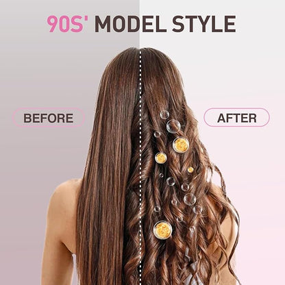 1.5 Inch Thermal Brush Blowout with 5 Temp Settings, Universal Voltage Hair Curling Iron, Ceramic Ionic Thermal Round Curling Brush Suitable for Medium and Long Hair, Rose Gold