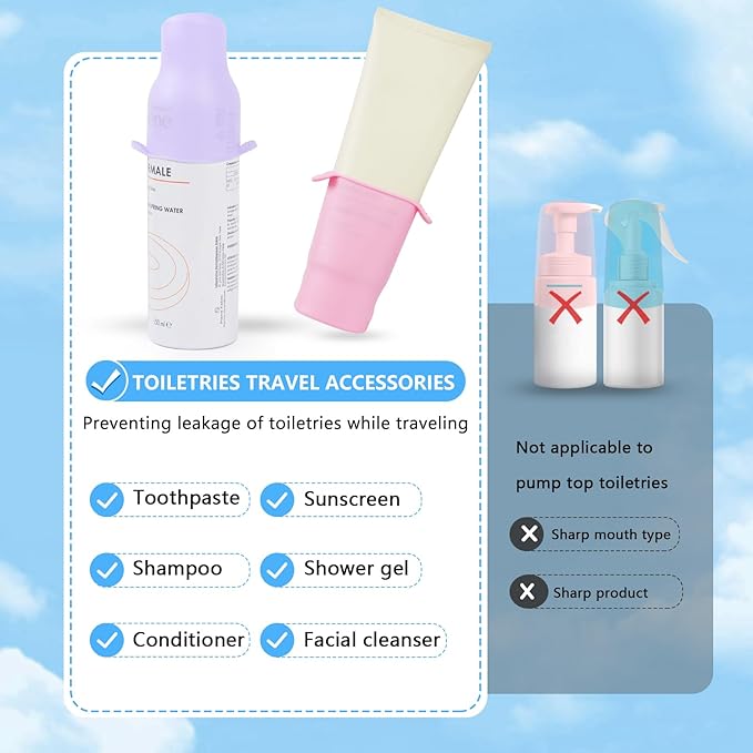 8 Pack Silicone Bottle Covers,Travels Essentials for Women,Travel Size Toiletries,Elastic Sleeves for Leak Proofing,Travel Accessories, Cruise Ship Essentials,Cruise Must Haves,Cruise Essentials