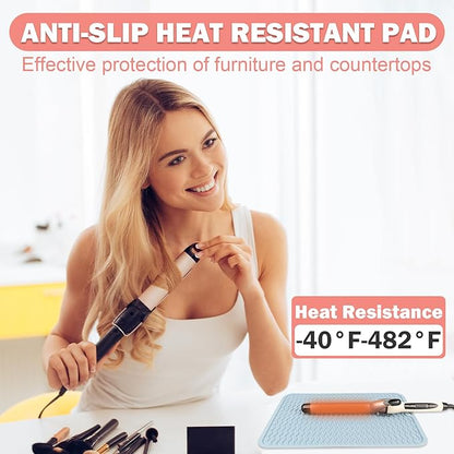 Oversize Silicone Heat Resistant Mat for Curling Iron, Hair Straightener, Flat Irons and Hot Hair Styling Tools, Portable Wrap Pad Cover for Home Vanity Travel(14.2" x 11")