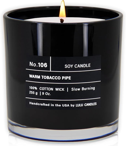 Lulu Candles | Warm Tobacco Pipe | Luxury Scented Soy Jar Candle | Hand Poured in The USA | Highly Scented Long Lasting (9 Oz.)
