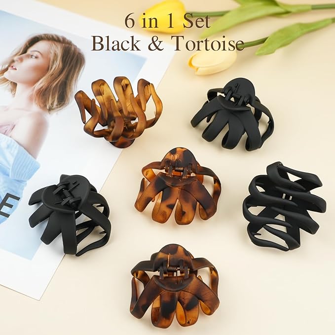 2.8" Medium Octopus Hair Clips for Women, Matte Claw Clips for Thin Hair, 90' Strong Hold Non-slip Spider Octopus Clip for Fine Hair Jaw Clips (Black & Tortoise)