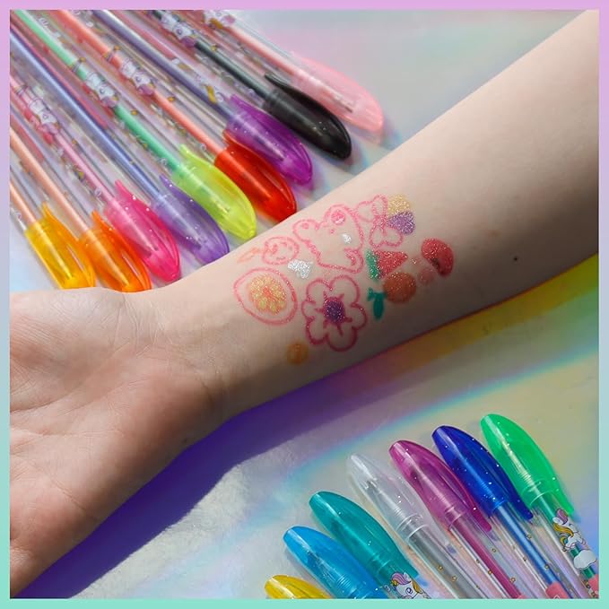 Townley Girl Unicorn 16 Piece Glitter Pen Body Art Set, Unicorn Themed, Glittery and Bright Colors, Ages 3+