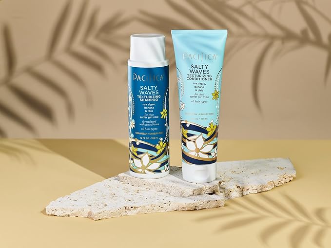Pacifica Salty Waves Texturizing Shampoo - Beachy Textured, Messy Look, Hair Styles - Moisturizing Hair Care w/ Vitamin B & E - Banana Scent Clean Beauty Vegan & Cruelty-Free Dermatologist Tested