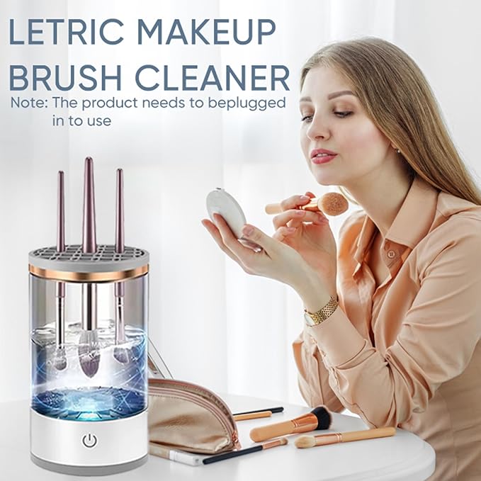 Makeup Brush Cleaner Machine, Upgraded Portable Electric Makeup Brush Cleaner Machine, Automatic Cosmetic Brush Cleaner for Quick & Efficient Cleaning, Suitable for All Brush Sizes(White)