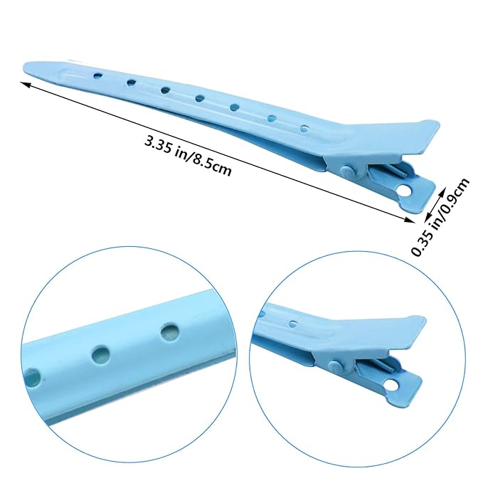 24 Packs Duck Bill Clips, Bantoye 3.35 Inches Rustproof Metal Alligator Curl Clips with Holes for Hair Styling, Hair Coloring, Blue