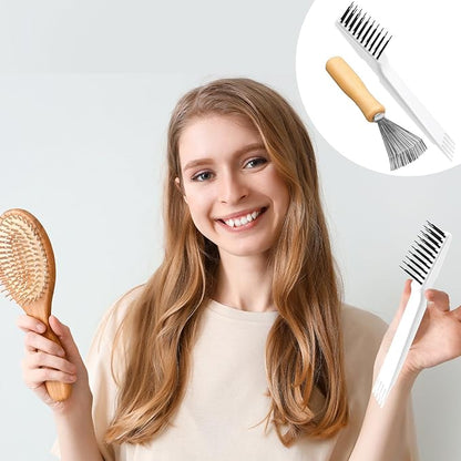 Boao 2 Pieces Hair Brush Cleaning Tool Comb Cleaner Brush Mini Comb Cleaning Hair Remover Tool for Removing Dust Home and Salon Use (White, Wood Color)