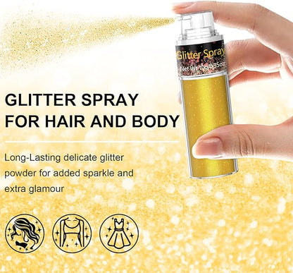 Hair and Body Glitter Spray, 1PC Gold Glitter Hairspray Dry Powder Makeup for Clothes, Festival Rave Prom Loose Sparkle Powder,Holographic Ultra Fine Resin Glitters for Crafts,10g (Gold)