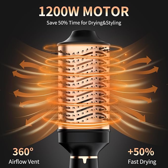 Hair Dryer Brush, 4 in 1 Ionic Blow Dryer Brush with Oval Titanium Barrel, Hair Dryer and Styler Volumizer for Drying, Straightening, Curling and Voluming, Black