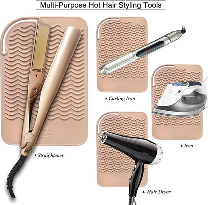 11" X 7.5" Large Size Heat Resistant Silicone Travel Mat for Hair Styling Tools, Hair Straighteners, Curling Irons, Flat Irons, Hot Iron Holster for Vanity Salon Pad Cover - Blush Pink