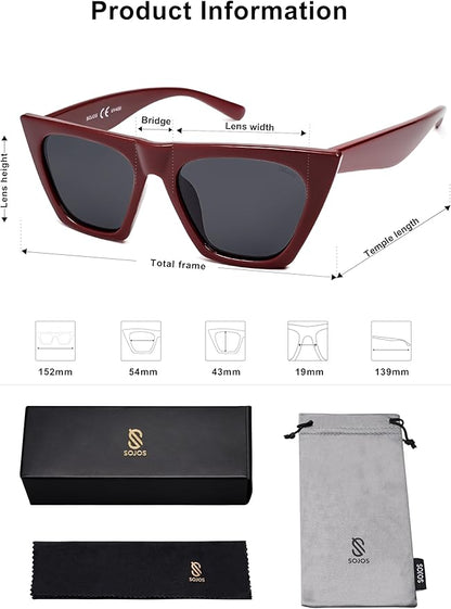 SOJOS Trendy Oversized Square Cateye Polarized Sunglasses Womens Big Frame Shades SJ2115