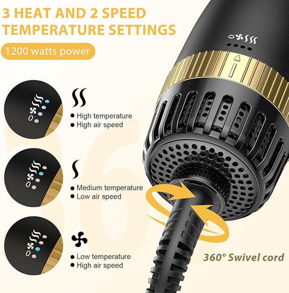 Hair Dryer Brush with Two Interchangeable Barrels (Oval and Round), Hot Air Straightening and Volumizing Anti-Frizz Ceramic Titanium Brush