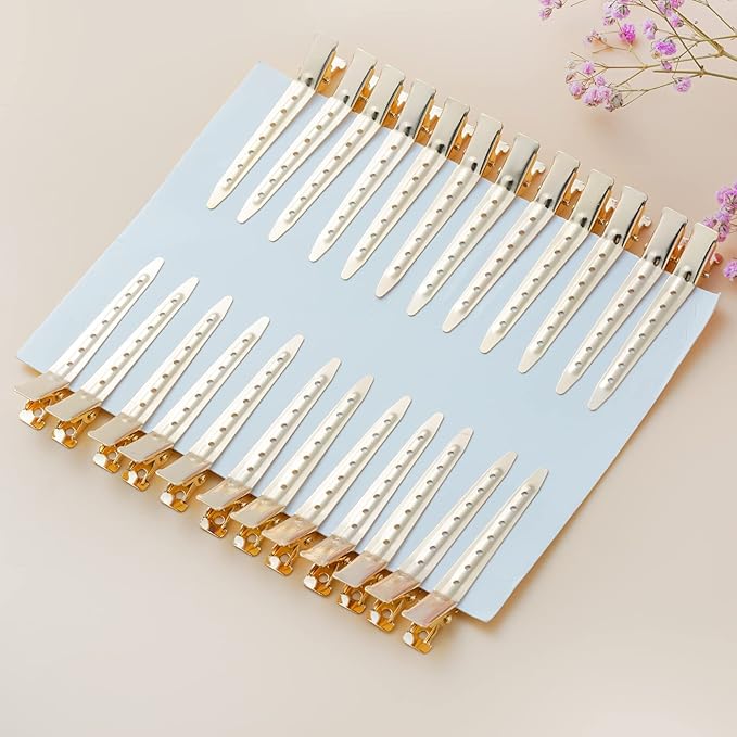 24 Packs Duck Bill Clips, Bantoye 2.75 Inches Rustproof Metal Alligator Curl Clips with Holes for Hair Styling, Hair Coloring, Gold